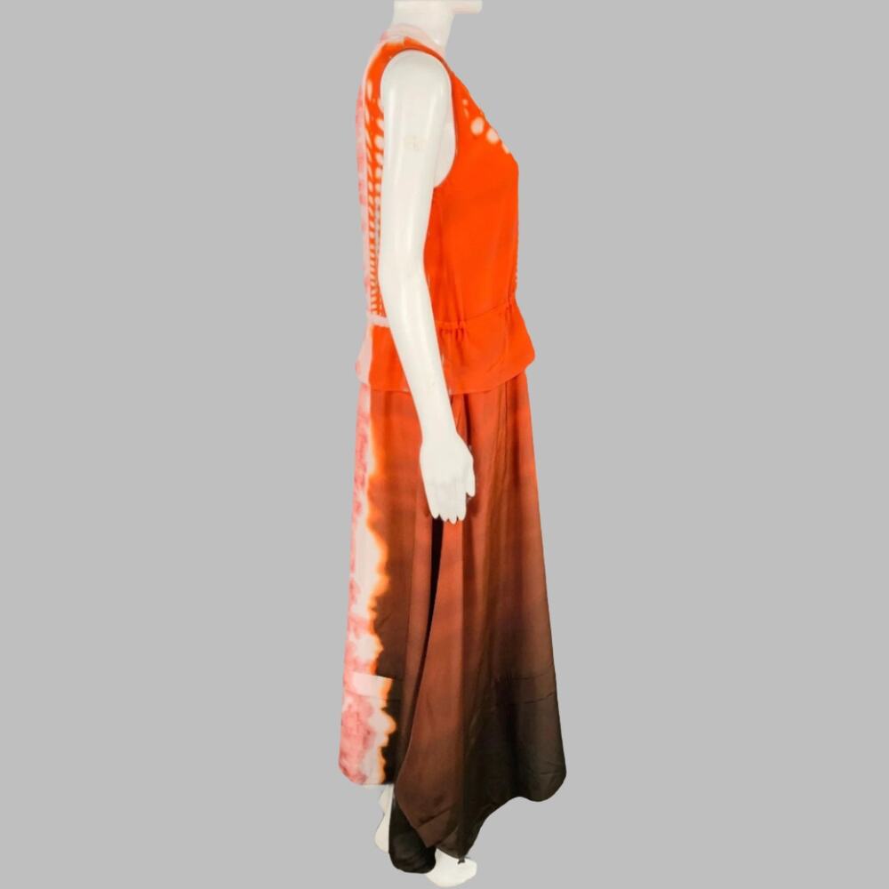 ALTUZARRA Size 2 Penelope Orange Brown Tie Dye Sleeveless Asymmetrical Hem Dress - Picture 3 of 7